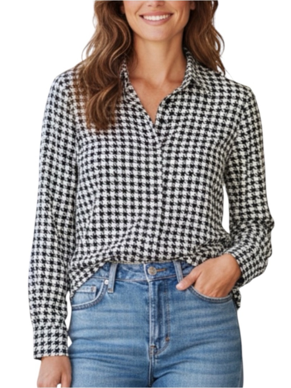 Brooks Bros 346 Silk Houndstooth Careerwear Button-Down Shirt Black White 6